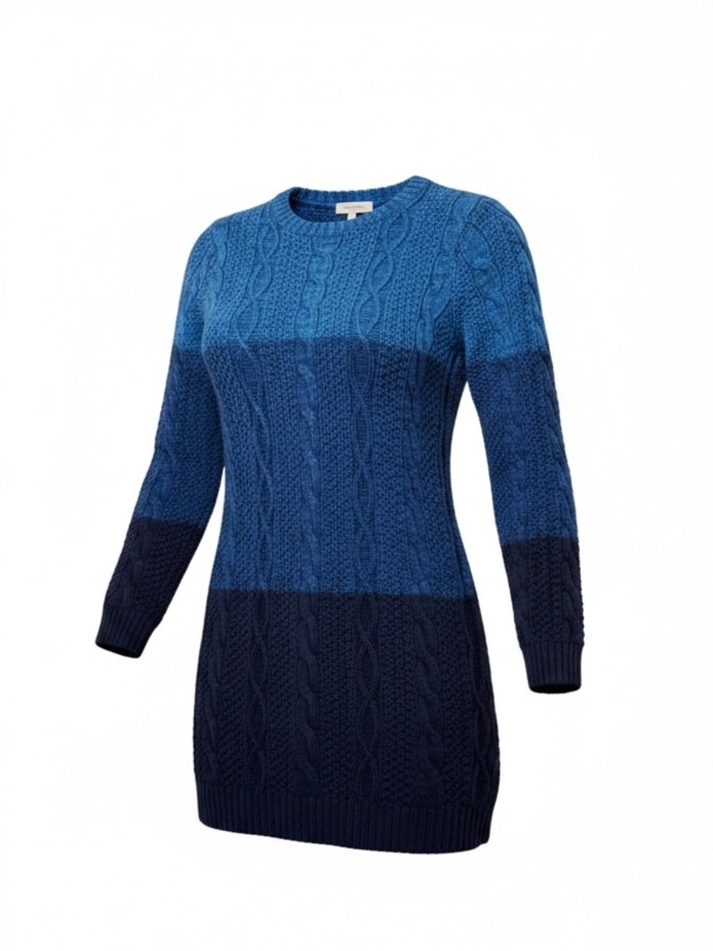 Jeanne Pierre Blue Ombre Cable Knit Tunic Sweater Cotton Pockets M
